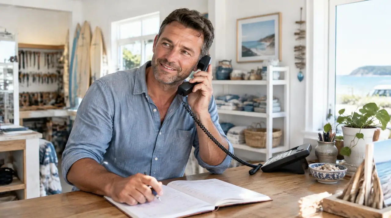 A business owner checking a message on their phone